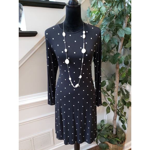Old Navy Women Black Polka Dot Round Neck Long Sleeve Knee Length Sheath Dress S - Picture 11 of 11
